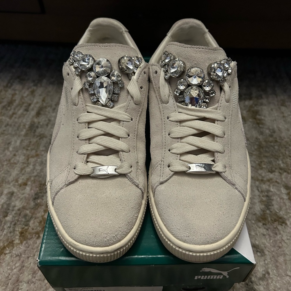 Puma Basket Jewels whisper white sneakers with Crystal Accents